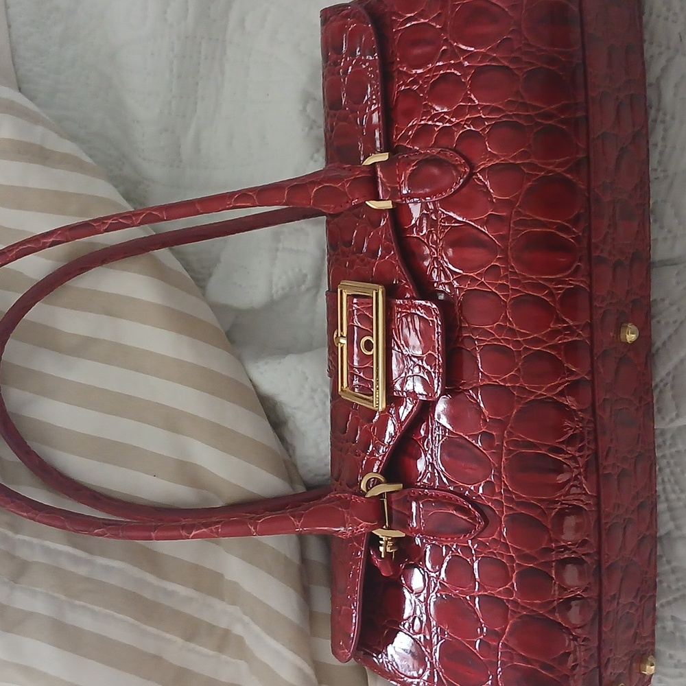 Brahmin Red Croc-Embossed Shoulder Bag with Gold Accents